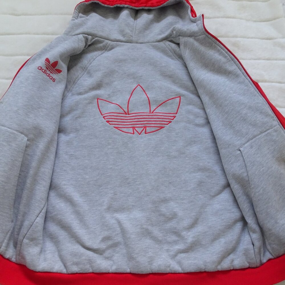 Adidas Men's Jacket Medium Red Vintage Reversible Trefoil Windbreaker Sweatshirt - Picture 2 of 10